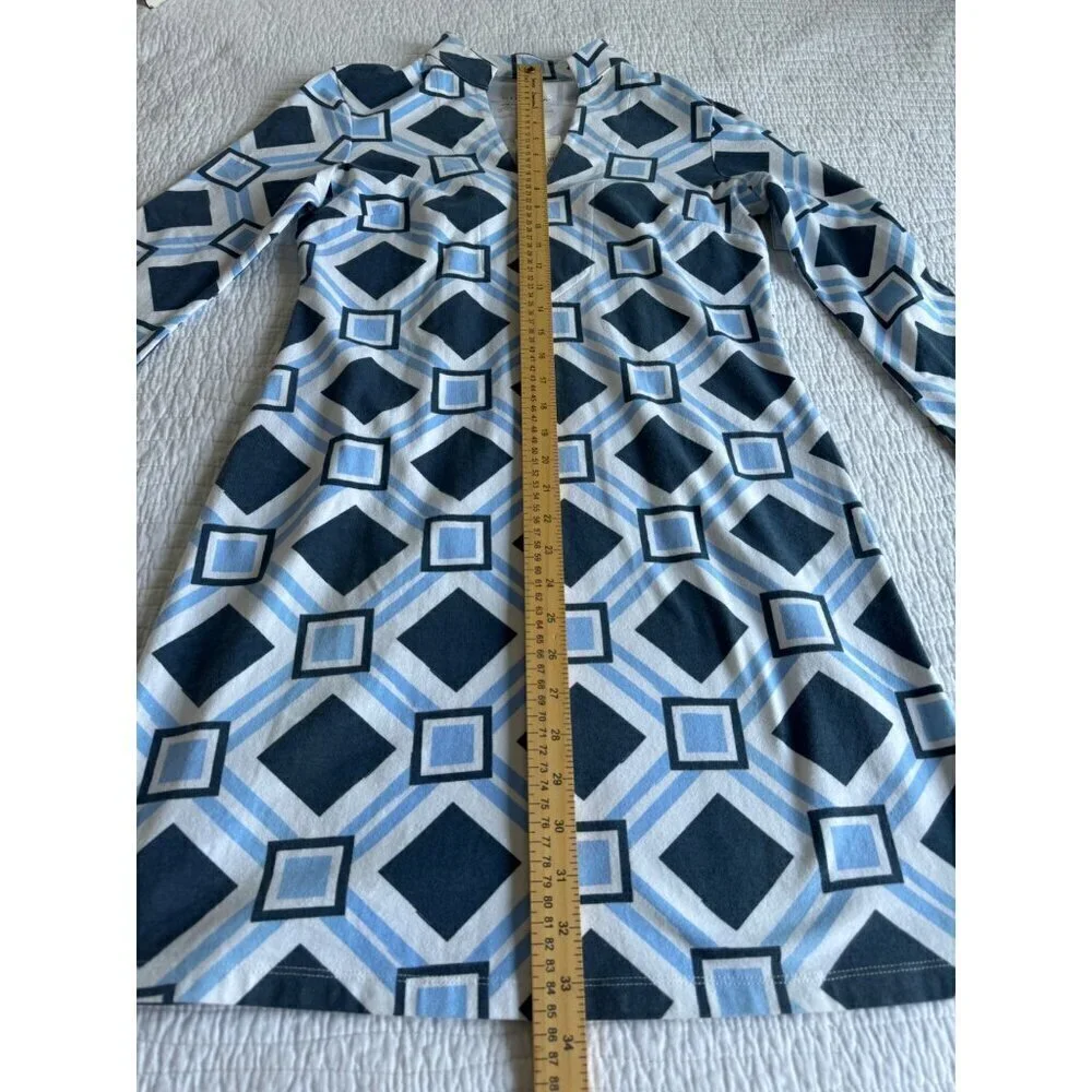 MAHI Gold Tunic Dress Womens S 3/4 Sleeves Geometric V-Neck Navy Blue NEW - Picture 5 of 7